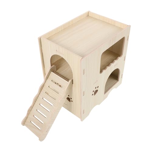 PEPLAYTAL Hamsterhütte aus Massivholz Leiter Futterspender Häuser Hamsterkäfig groß Kabine Hamster Hamster zubehör Hamsternest Hamsterversteck Nest Hamsterhütte aus Holz Beige von PEPLAYTAL