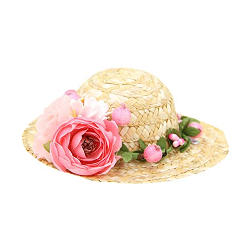 PEPLAYTAL Haustierhuthut Sonnenhüte Für Hunde Blumen- Pet Sun Bucket Caps Hüte Für Haustiere Welpe Hundegeburtstagsfeier Strohhüte Für Hunde Hundemütze Stroh Geflochtene Mütze Klein Rosa von PEPLAYTAL