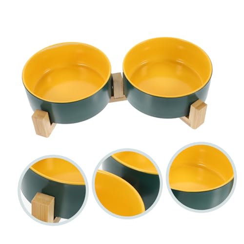 PEPLAYTAL Keramik Katzenfutternapf mit Holzständer Anti Rutsch Langlebig für Katzen und Kleine Haustiere Komfortables Fressen und Trinken Stilvolles Design von PEPLAYTAL
