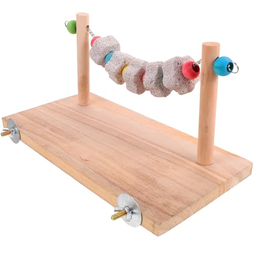 PEPLAYTAL Natürliche Holz Vogelspielzeug Sitzstange mit Kauspielzeug Plattform für Papageien Nymphensittiche Vogelkäfig Zubehör Kreative Schaukel für Kleine Vögel und Haustiere von PEPLAYTAL