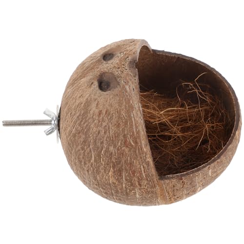 PEPLAYTAL Natürliches Kokosnussschalen Vogelhaus Hängend Parakeet Nistplatz Robust Dekoratives Papageien Nest für Wellensittiche und Kleintiere von PEPLAYTAL