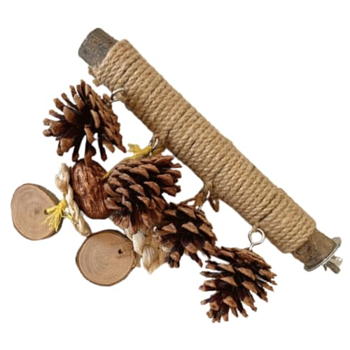 PEPLAYTAL Naturholz Vogel Sitzstange mit Kiefernzapfen Vogelkrallen Schleifstation Holz Papagei Käfig Sitzbrett Stabiles Klettermöbel für Wellensittiche Sittiche Nymphensittiche von PEPLAYTAL