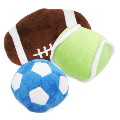 PEPLAYTAL Plüsch Hundespielzeug Teilig Mini Sportbälle Interaktives Kauspielzeug für Kleine Hunde und Katzen Zahnpflege Tennis Fußball Rugby Design von PEPLAYTAL