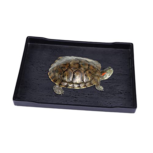 PEPLAYTAL Reptilien Futternapf Groß mit Holzmaserung Unzerbrechlich Flach für Klettern Futter und Wasserschale für Landschildkröten Badebecken Geeignet Rutschfestes Design Schwarz von PEPLAYTAL