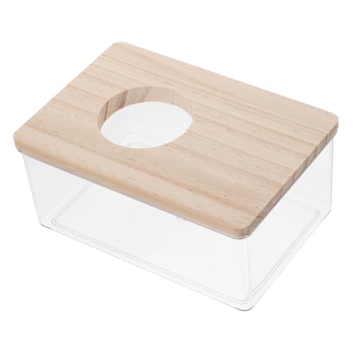 PEPLAYTAL Transparente Sandbad Box für Hamster und Kleintiere Rechteckiger Acrylbehälter mit Holzdeckel Multifunktional als Sandbad und Toilette Langlebig und Einfach zu Beobachten Geeignet von PEPLAYTAL