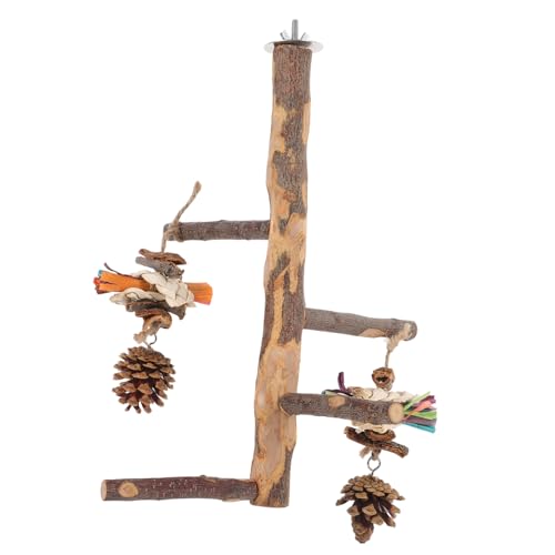 PEPLAYTAL Vogel Sitzstange aus Holz mit Kiefernzapfen und Kauspielzeug Robustes Papageien Kletterspielzeug für Wellensittiche Nymphensittiche und Papageien Langlebiger Vogel Käfig Zubehör von PEPLAYTAL