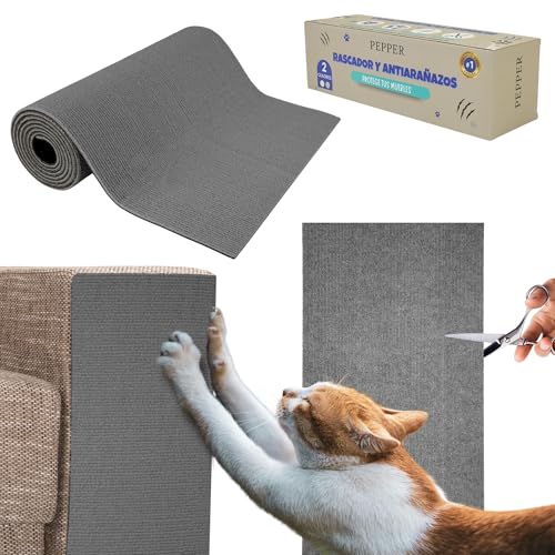 PEPPER® Kratzmatte für Katzen, 40 x 200 cm, Schutz für Sofa, Katzen, Kratzschutz, ideal zur Vermeidung von Kratzern auf Sofas und Möbeln, Kratzmatte für Katzen mit selbstklebender Rückseite, Grau von PEPPER