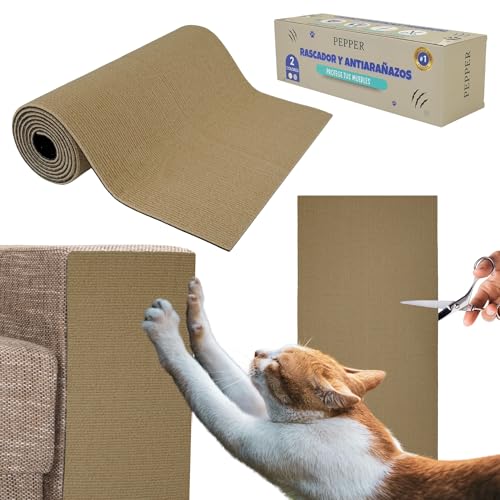 PEPPER® Kratzmatte für Katzen, 40 x 200 cm, Schutz für das Sofa, Katzen, Kratzschutz, ideal zur Vermeidung von Kratzern auf Sofas und Möbeln, selbstklebend, Beige von PEPPER