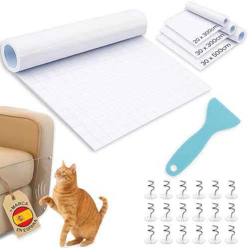 PEPPER® Kratzschutz für Sofa, Katze, 30 cm x 5 m + 20 Polsterstifte und selbstklebender Spatel für eine einfache Installation, Sofaschutz gegen Katzen, Schutz für Möbel und Türen, kratzfest. von PEPPER