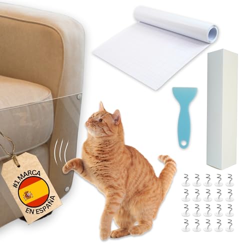 PEPPER® Kratzschutz für Sofa, Katzen, + 20 Polsterstifte und selbstklebender Spatel für eine einfache Installation, Sofaschutz gegen Katzen, Möbel- und Türschutz, kratzfest, 20 x 300 cm von pepper