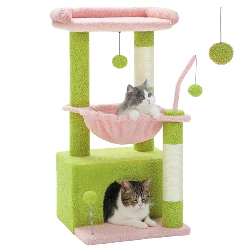 PEQULTI 4-in-1-Katzenturm mit mehreren Ebenen, 83 cm, rosa Katzenbaum für Indoor-Katzen mit großer Höhle, Kratzbaum für Katzen mit tiefer Hängematte und gemütlicher Sitzstange PEQULTI 4-in-1-Katzenturm mit mehreren Ebenen, 83 cm, rosa Katzenbaum für Indoor-Katzen mit großer Höhle, Kratzbaum für Katzen mit tiefer Hängematte und gemütlicher Sitzstange von PEQULTI