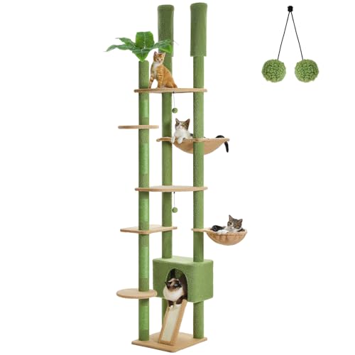 PEQULTI Hoher Kratzbaum, vom Boden bis zur Decke, verstellbar, 230–252 cm, mit Katzenhütte, Katzenhängematte und Kratzbaum, Kletterbaum für große Katzen, Grün PEQULTI Hoher Kratzbaum, vom Boden bis zur Decke, verstellbar, 230–252 cm, mit Katzenhütte, Katzenhängematte und Kratzbaum, Kletterbaum für große Katzen, Grün von PEQULTI