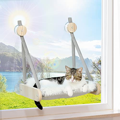 PEQULTI Katzenfenster-Sitzstange, Katzenfenster-Hängematte mit verschraubten Sustion-Cups, zum Fenster montierter Katzensitz, extra großes Katzenbett für Indoor-Katzen von PEQULTI