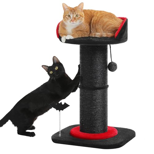 PEQULTI Katzenkratzbaum, Gothic-Katzenbaum, hoher Kratzbaum für Indoor-Katzen mit super dickem Kratzbaum [Dia=5.5''], abnehmbares Spinnennetz-Muster, Katzenbett, Kratzbaum mit Federball, Schwarz von PEQULTI