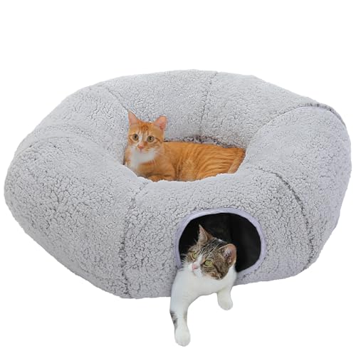 PEQULTI Katzentunnel mit Katzenbett für Indoor-Katzen, Katzenspiel Donut-Tunnel mit waschbarer weicher Plüschmatte, rundes Katzentunnel-Spielzeug, niedliches Katzenrohr für Kätzchen, Welpen, Kaninchen PEQULTI Katzentunnel mit Katzenbett für Indoor-Katzen, Katzenspiel Donut-Tunnel mit waschbarer weicher Plüschmatte, rundes Katzentunnel-Spielzeug, niedliches Katzenrohr für Kätzchen, Welpen, Kaninchen von PEQULTI