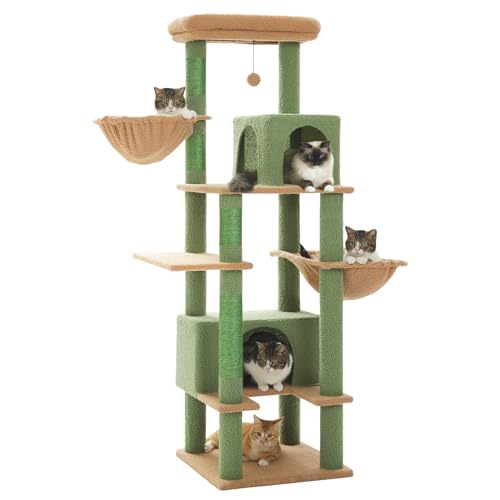 PEQULTI Kratzbaum für große Katzen, mehrstufiger Katzenturm für Indoor-Katzen mit natürlichem Sisal-Kratzbaum, gemütliche Hängematte, Katzenhaus und weicher Sitzstange, 168 cm, Grün PEQULTI Kratzbaum für große Katzen, mehrstufiger Katzenturm für Indoor-Katzen mit natürlichem Sisal-Kratzbaum, gemütliche Hängematte, Katzenhaus und weicher Sitzstange, 168 cm, Grün von PEQULTI