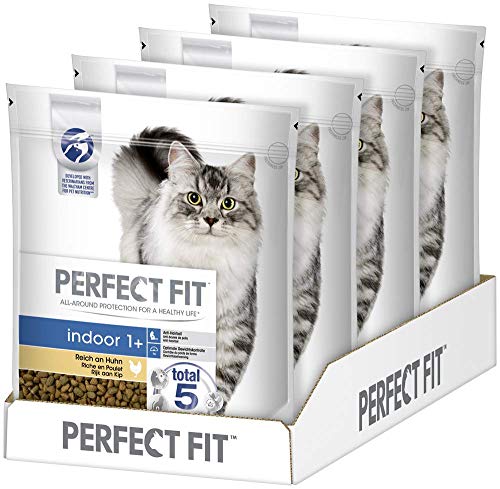 Indoor 1+ – Trockenfutter für Erwachsene Hauskatzen ab 1 Jahr – Reich an Huhn – Unterstützt die Vitalität – 4 x 1,4 kg von Perfect Fit
