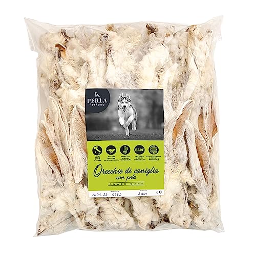 Perla PetFood - Hundesnack - Hasenohren mit Fell - Naturfutter 100% italienisches Trockenfleisch ohne Konservierungsstoffe - Hoher Proteingehalt - BARF Snack 1000 g von PERLA PetFood