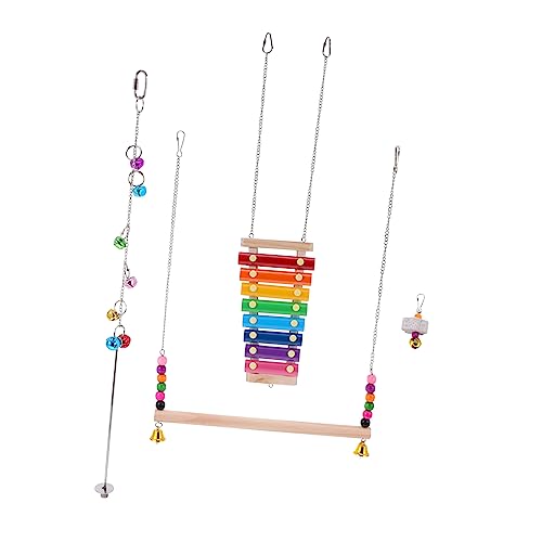 PERSELOSO 1 Satz 3 Stück Spielzeugset Vogelkäfig Ratte Hühner Netz Coop Bausatz Spieße Käfige Grübler Glocke Picken Wachtel Hängendes Käfigspielzeug Vogelperchstand Schlafplatz Ara Hölzern von PERSELOSO