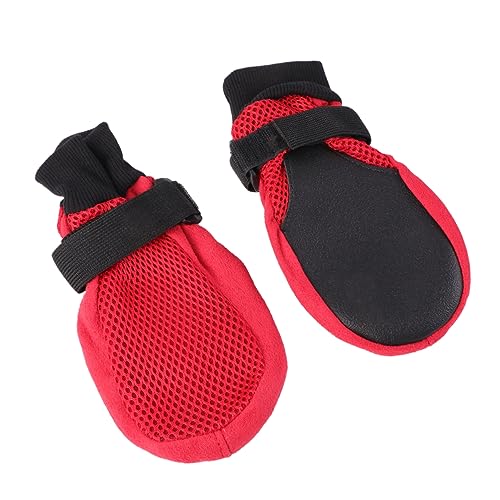 PERSELOSO 1 Satz Atmungsaktive Netz Hundeschuhe für Hunde und Welpen rutschfeste Sohle Rot Pfotenschutz für Outdoor Aktivitäten und Sport von PERSELOSO