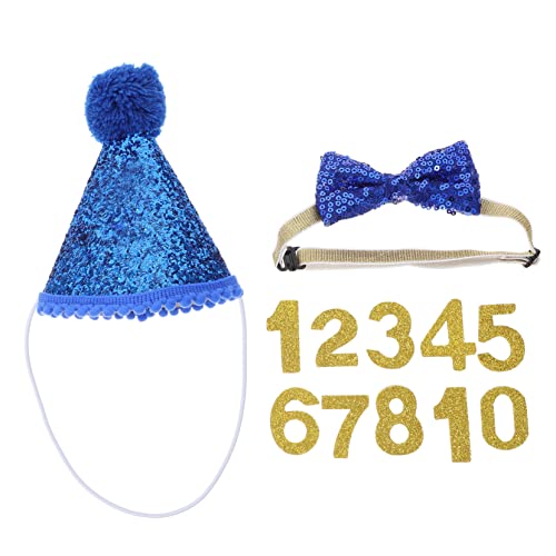 PERSELOSO 1 Satz Hut-Fliege-Set tiermütze hundefressnäpfe cat Hats Tierhut Dog hundehalsband Haustier Bowknots Haustier Haustier Fliege Welpe Fliege Baumwolle Polyester Blue von PERSELOSO