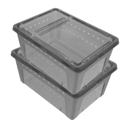 PERSELOSO 2Er-Packung Spinnen-Terrarium Reptilienterrarium Tablett Futterspender automatisch Anlage coop Terrarium zubehör Gehege für Reptilien kreativer Futterkorb Geckobecken Plastik Grey von PERSELOSO