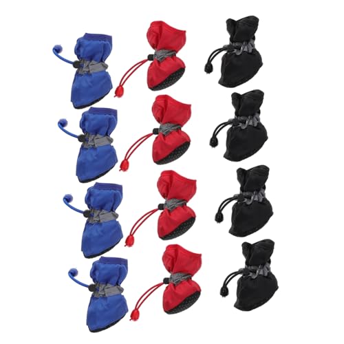 PERSELOSO 3 Sätze Hunderegenstiefel aus Wasserdichtem Nylon mit Rutschfester Sohle und Warmem Baumwollfutter Schützende Outdoor Hundeschuhe für Kleine Hunde bei Regenwetter Rot Schwarz Blau von PERSELOSO