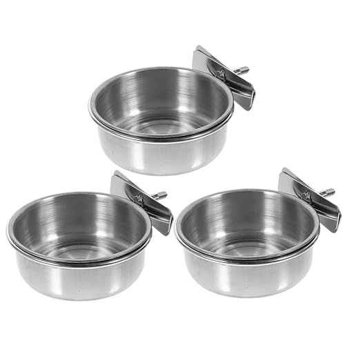 PERSELOSO 3 Stück Papageienfutterbecher vogelfutterspender vogelfutterhäuschen Futterspender für Papageienkäfige Vogel Tasse Vogel Wasserhalter Papagei Hängebecher Rostfreier Stahl Silver von PERSELOSO