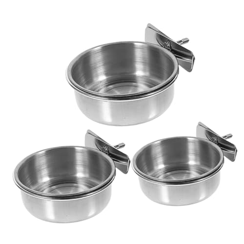 PERSELOSO 3 Stück Vogelkäfig-Hängebecher Wellensittich Essen coop Hängenden Vogelhäuschen vogelfutterspender vogelfutterhäuschen Vogelfutterbecken Vogel Wasserhalter Rostfreier Stahl Silver von PERSELOSO