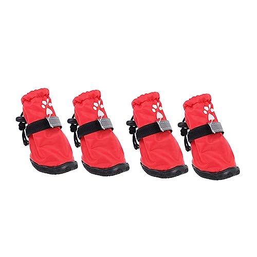 PERSELOSO 4 Stück Regenstiefel Für Haustiere Hundeschuhe Heimtierbedarf wasserdichte Hundelschuhe rutschfeste Welpenschuhe rutschfeste Haustierschuhe Regenschuhe Für Haustiere Polyester Rot von PERSELOSO