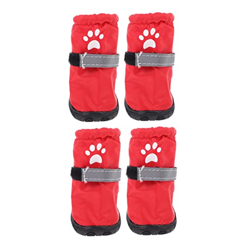 PERSELOSO 4 Stück Regenstiefel für Haustiere Pfotenschutzstiefel für Hunde Hundestiefel hundeschuhe hundezubehör Dog Accessories rutschfeste Haustierschuhe Haustier Stiefel Polyester rot von PERSELOSO