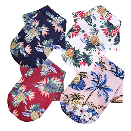 PERSELOSO 4 Stück Teiliges Hawaiian Pet Shirt für Hunde und Katzen Sommerliche Atmungsaktive Kleidung mit Ananas Muster für Strand Urlaub und Partys von PERSELOSO