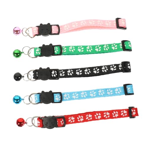 PERSELOSO 5 Stück Katzenhalsbänder mit Pfotenmuster Bunte Verstellbare Halsketten für Katzen und Kätzchen Sichere und Bequeme Haustier Kragen mit Glocke Modische Accessoires für Haustiere PERSELOSO 5 Stück Katzenhalsbänder mit Pfotenmuster Bunte Verstellbare Halsketten für Katzen und Kätzchen Sichere und Bequeme Haustier Kragen mit Glocke Modische Accessoires für Haustiere von PERSELOSO