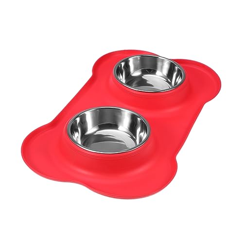 PERSELOSO Doppelte Hundeschalen mit Rutschfester Silikonmatte Futter und Wassernapf für Katzen Welpen und Haustiere Rot von PERSELOSO