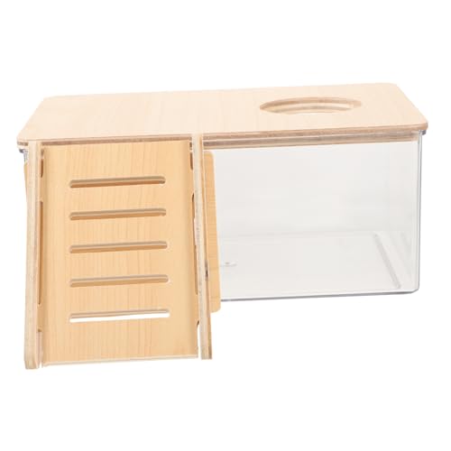 PERSELOSO Hamster Badewanne mit Holzleiter Transparente Sandbad Box für Hamsterpflege Langlebig und Einfach zu Reinigen Teiliges Mittel Sandboden von PERSELOSO