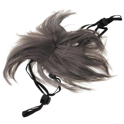 PERSELOSO Haustier Perücke Hundekopfbedeckung Hundepflegeset Hundestirnband Hunde-Outfits Hundeperücke Kostüm hundezubehör katzenmütze Kätzchen Perücke Hundeperücken Nylonfaser Dark Grey von PERSELOSO