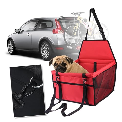 PERSELOSO Haustiertasche für den Autositz gurtschoner Auto hundeautositz Katzen autositz wasserdichtes Autositzschutz Netz Träger autositzauflage Hund autositz Hundetasche im Auto rot von PERSELOSO