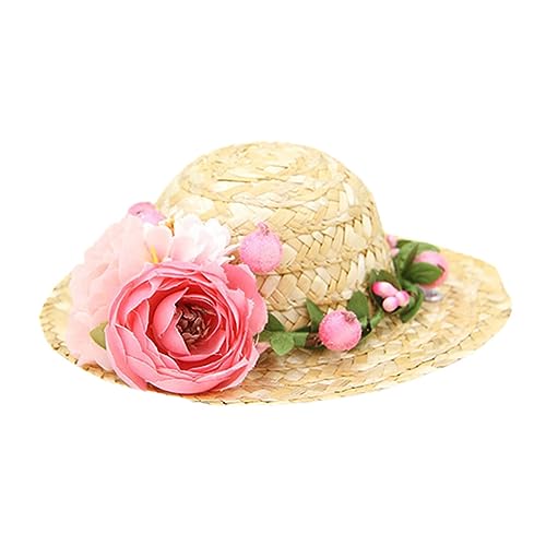 PERSELOSO Hund Strohhut Dackel Haustier Hunde-Outfits Geburtstag Hundehalstuch Welpengeburtstagsmütze Hunde-Sonnenblumen-Strohhut Hundekostüme Stroh Geflochtene Mütze Hundepullover Rosa von PERSELOSO