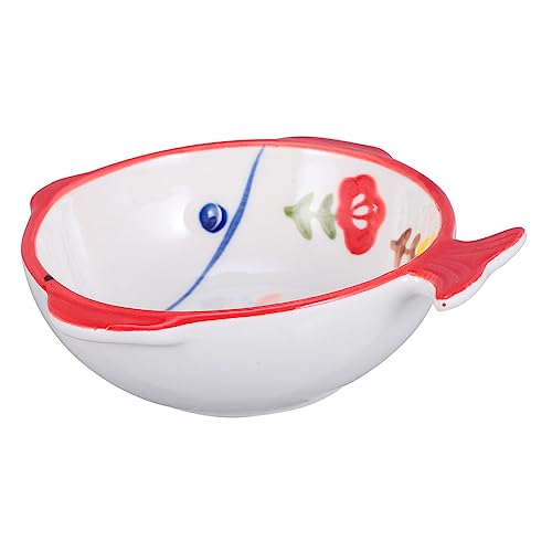 PERSELOSO Katzennapf Hallo Katzennäpfe angehoben Haustier geneigte Katzennäpfe mit Ständer Erhöhte Katzenschale Rosa pet Bowl katzentasse Schale in Fischform Trinknapf für Katzen Keramik rot von PERSELOSO