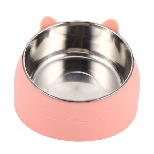 PERSELOSO Katzennapf aus Edelstahl Schüssel Fütterung erhöht erzogen katzenfutter pet Supplies Katzen Accessoires Dog Bowl Wasserversorger geneigter Futterautomat Rostfreier Stahl Rosa von PERSELOSO