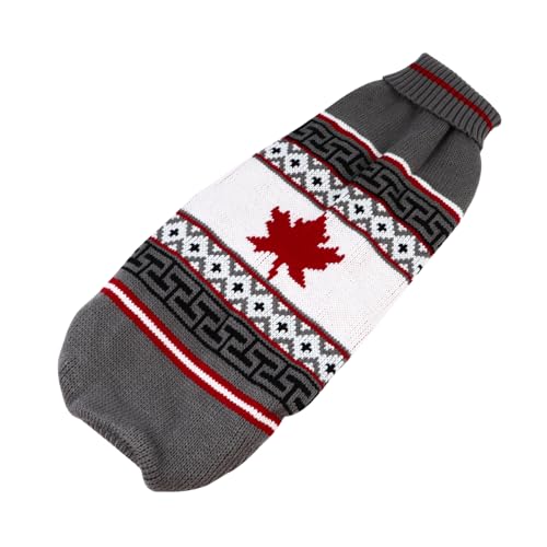 PERSELOSO Weicher Hundepullover Weihnachten mit Dickem Strick Warmes Kostüm für Kleine Hunde Modischer Grauer Maple Leaf Wintermantel Festliche Hundekleidung für Kalte Tage von PERSELOSO