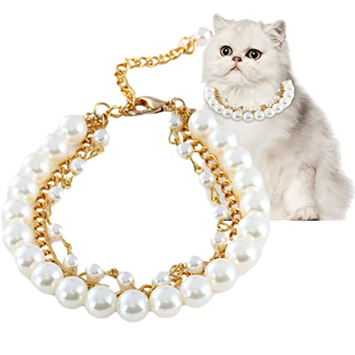 PERTID Personalisierbares Hundehalsband, verstellbare Halsbänder für Hunde, Hochzeitshalsbänder für Katzen, Nackenband aus imitierter Perle für Hunde von PERTID