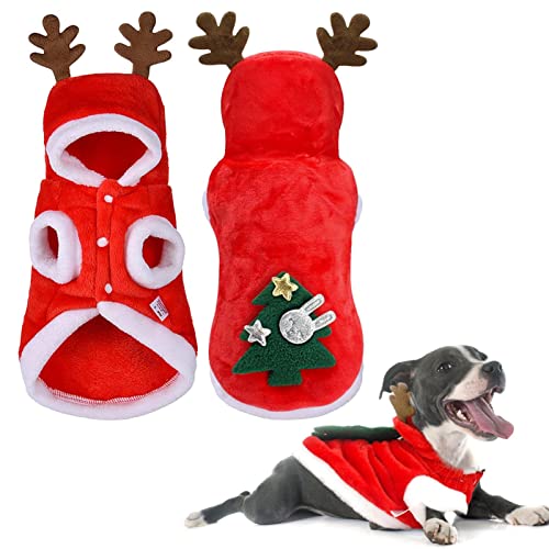 Weihnachtskleidung für Katzen | Weihnachtsrentier für Hunde | Abendkleid mit Kapuze für den Urlaub für Hunde und Katzen von klein bis Ohnne von PERTID