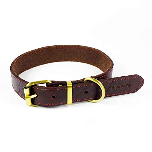 PESHOUCO Leder-Hundehalsband, handgefertigt, verstellbar, Metalllegierung, Echtleder, langlebig, doppelte Dornschließe, Lederhalsband für kleine, mittelgroße und große Hunde, braun (L:40,6–53,3 cm Halsumfang) PESHOUCO Leder-Hundehalsband, handgefertigt, verstellbar, Metalllegierung, Echtleder, langlebig, doppelte Dornschließe, Lederhalsband für kleine, mittelgroße und große Hunde, braun (L:40,6–53,3 cm Halsumfang) von PESHOUCO