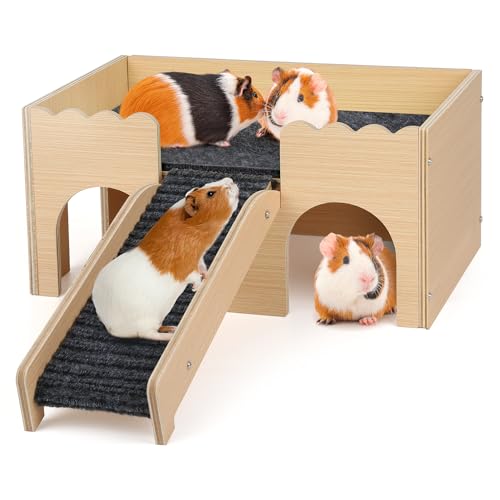 Mehrstöckiges Meerschweinchen Versteck mit Treppe und Matten – Extra Groß Meerschweinchen Schloss Abnehmbare Verstecke für Hamster, Kaninchen & Chinchillas，Abnehmbares Haus （Grau von PESNLO