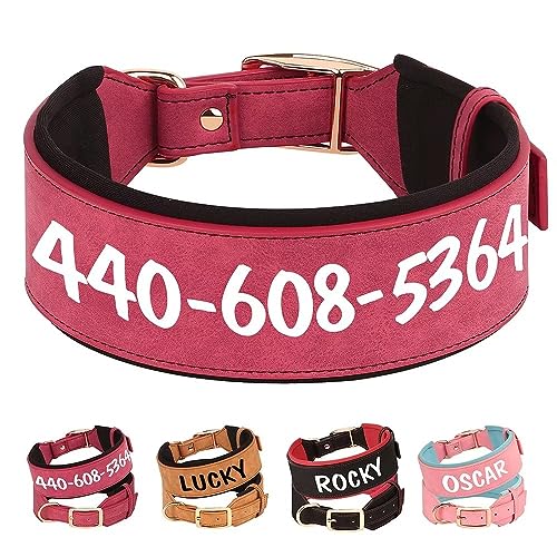 PET ARTIST Benutzerdefiniertes PU Leder Gepolstertes Hundehalsband für Mittlere Große Rassen Hunde mit Rotem Hundehalsb and Personalisiert mit Großem Namen und Heavy Duty Hardware, Rot L von PET ARTIST