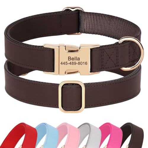 PET Artist personalisierte weiche Nylon Leder Hundehalsband stilvolle Elegante benutzerdefinierte Goldschnalle für kleine mittlere Hunde Kaffee S von PET ARTIST