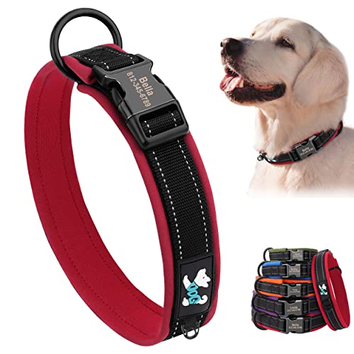 PET ARTIST Custom Reflektierendes Hundehalsband Mittel, Weiches Neopren Gepolstertes Hundehalsband mit Langlebiger Metallschnalle für Hunde, Rot M, M:13-17''(33-43CM) von PET ARTIST