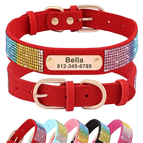 PET ARTIST Individuelles Hundehalsband mit Strasssteinen, glitzernd, Kristallnieten, Hundehalsband für kleine, mittelgroße Mädchen, Jungen, kleine, mittelgroße Hunde, rot, Größe M für 33 - 38 cm von PET ARTIST