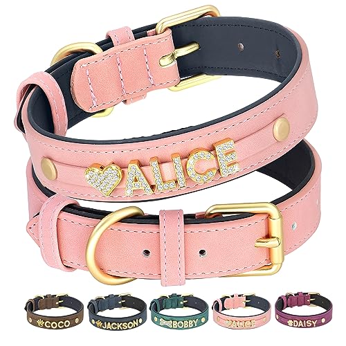 PET ARTIST personalisiert Leder Kristall Hundehalsband mit Bling Name Buchstaben, benutzerdefinierte Funkelnde Strass Hundehalsband für kleine mittlere große von PET ARTIST